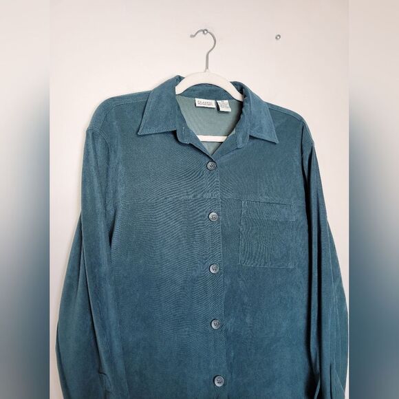 Vintage Classic Elements Stretch Chore Shirt Jacket Faux Suede Green Medium - Picture 6 of 13